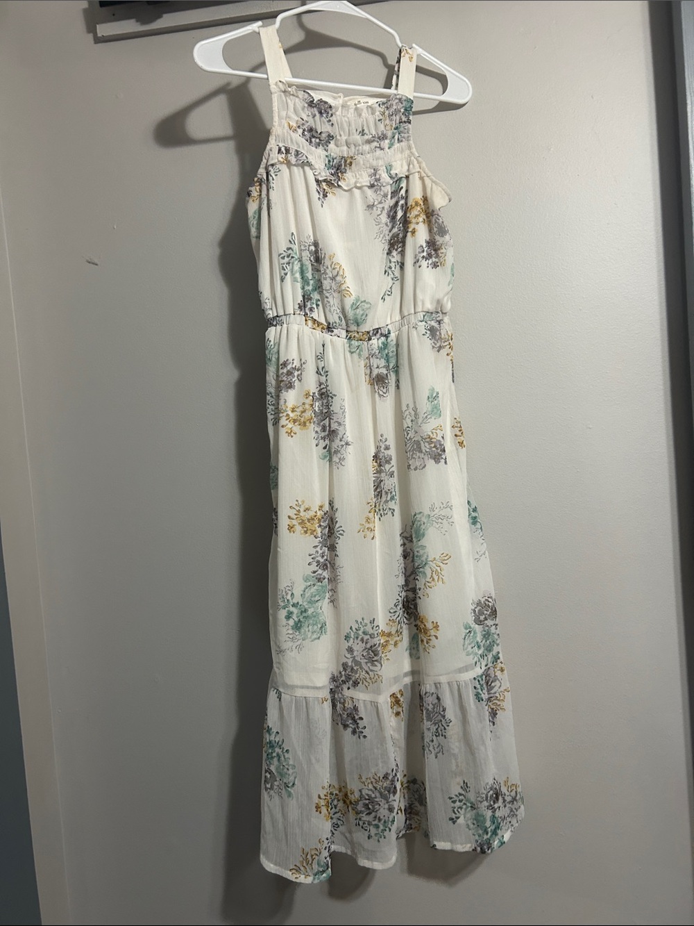 Maurices Cream Floral Maxi Dress with Mint & Mustard Accents